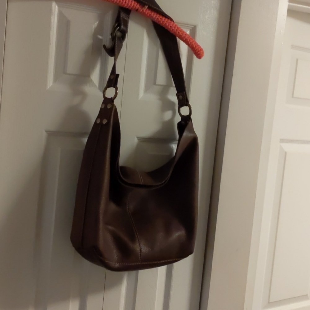 Hobo bag leather, attached leather purse.